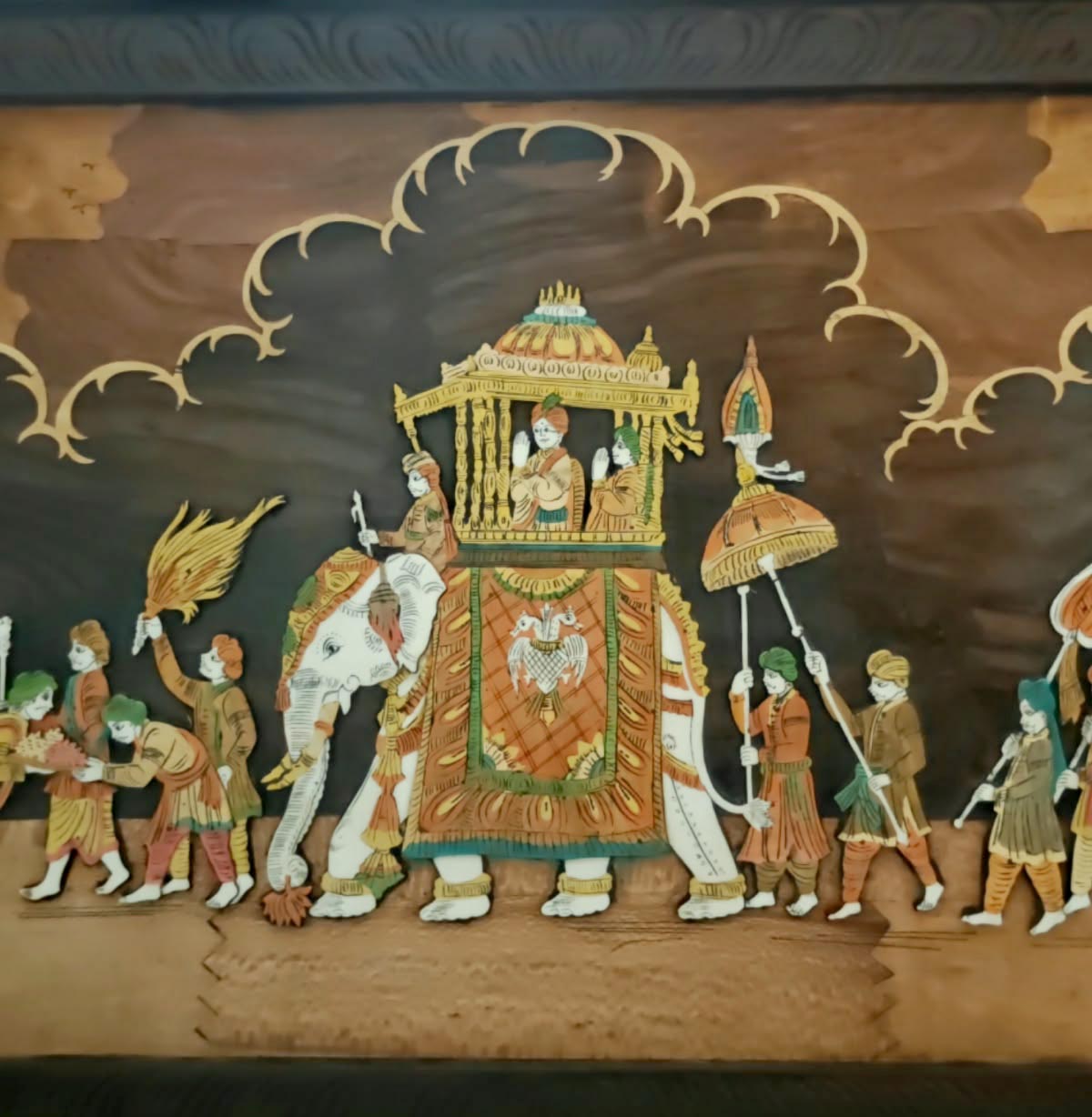 Traditional Indian Wooden Inlay Painting 3D- Dusshera Procession from Mysore