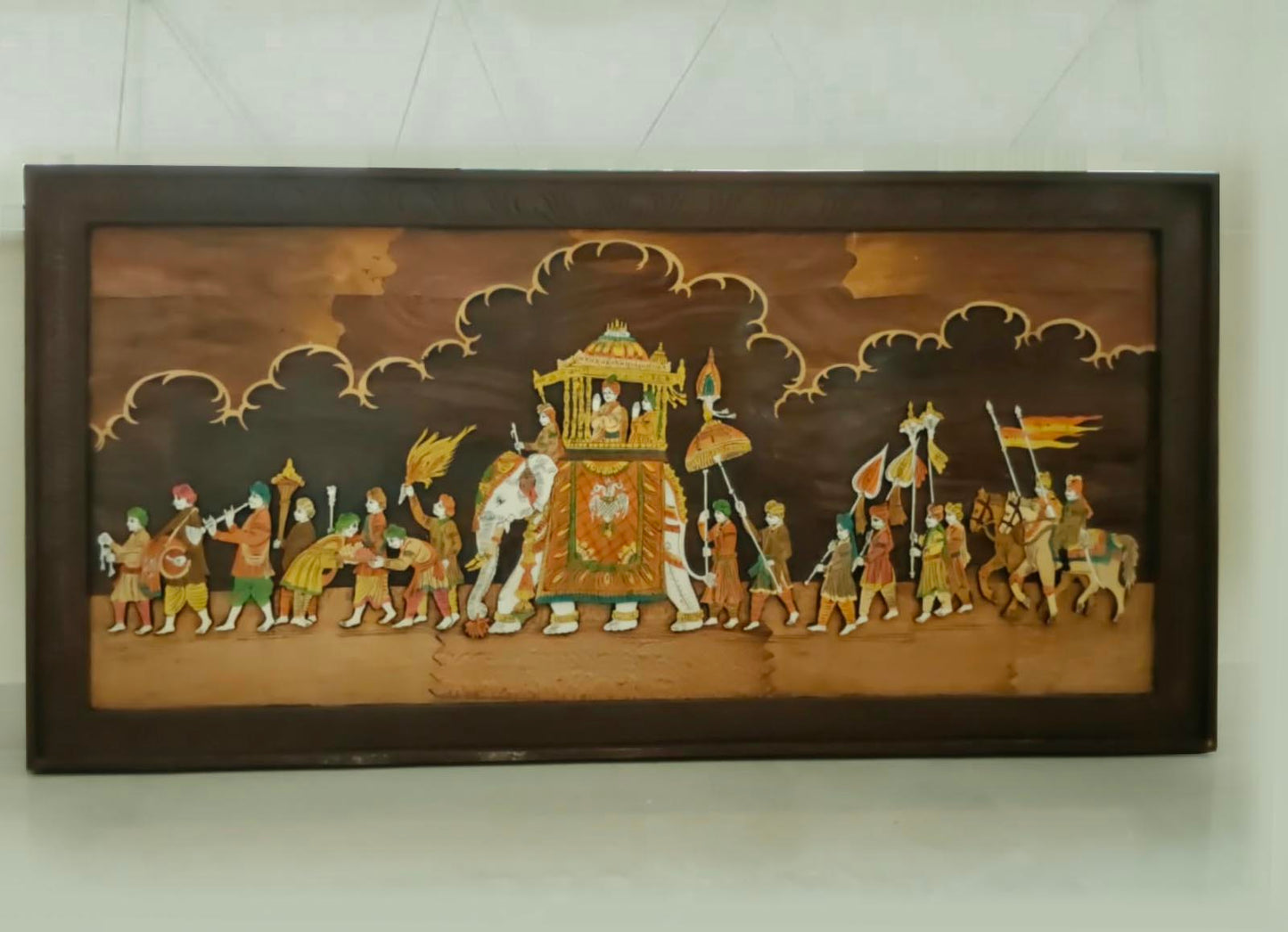 Traditional Indian Wooden Inlay Painting 3D- Dusshera Procession from Mysore
