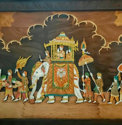 Traditional Indian Wooden Inlay Painting 3D- Dusshera Procession from Mysore