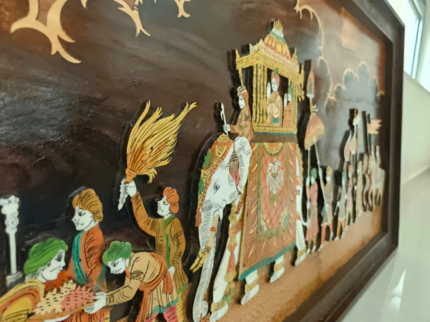Traditional Indian Wooden Inlay Painting 3D- Dusshera Procession from Mysore
