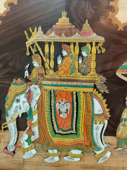 Traditional Wooden Inlay painting - 3D Dusshera Procession