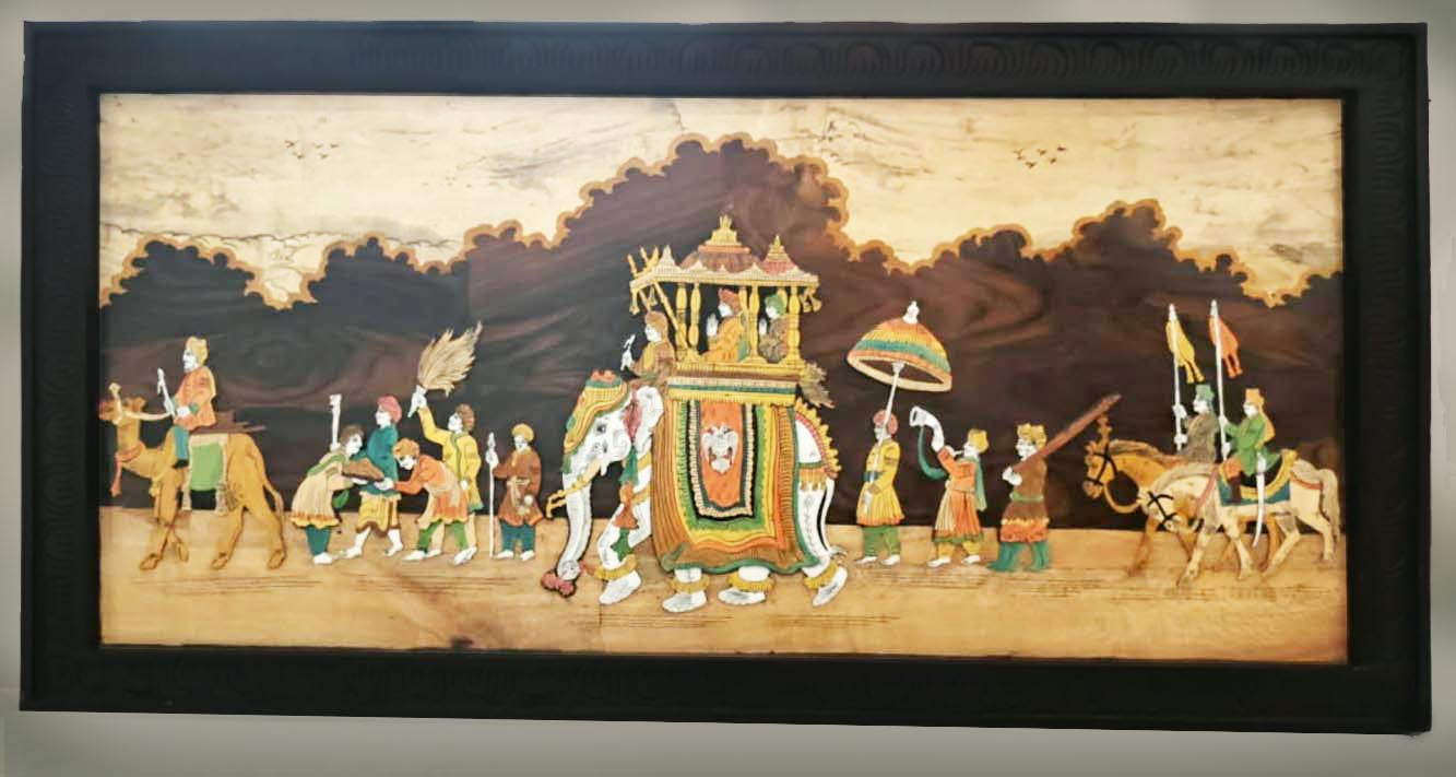 Traditional Wooden Inlay painting - 3D Dusshera Procession