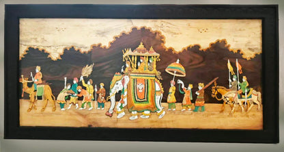 Traditional Wooden Inlay painting - 3D Dusshera Procession