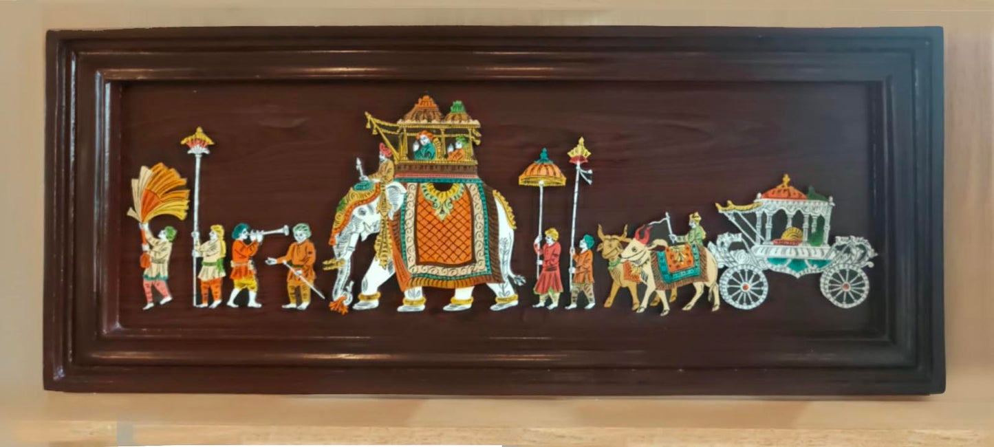 Traditional Indian Wooden Inlay Painting - 3D - Dusshera Procession from Mysore