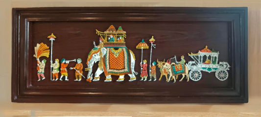 Traditional Indian Wooden Inlay Painting - 3D - Dusshera Procession from Mysore