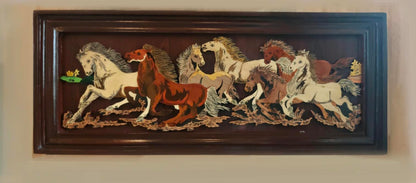 Traditional Indian Wooden Inlay Painting- 3D- Horses