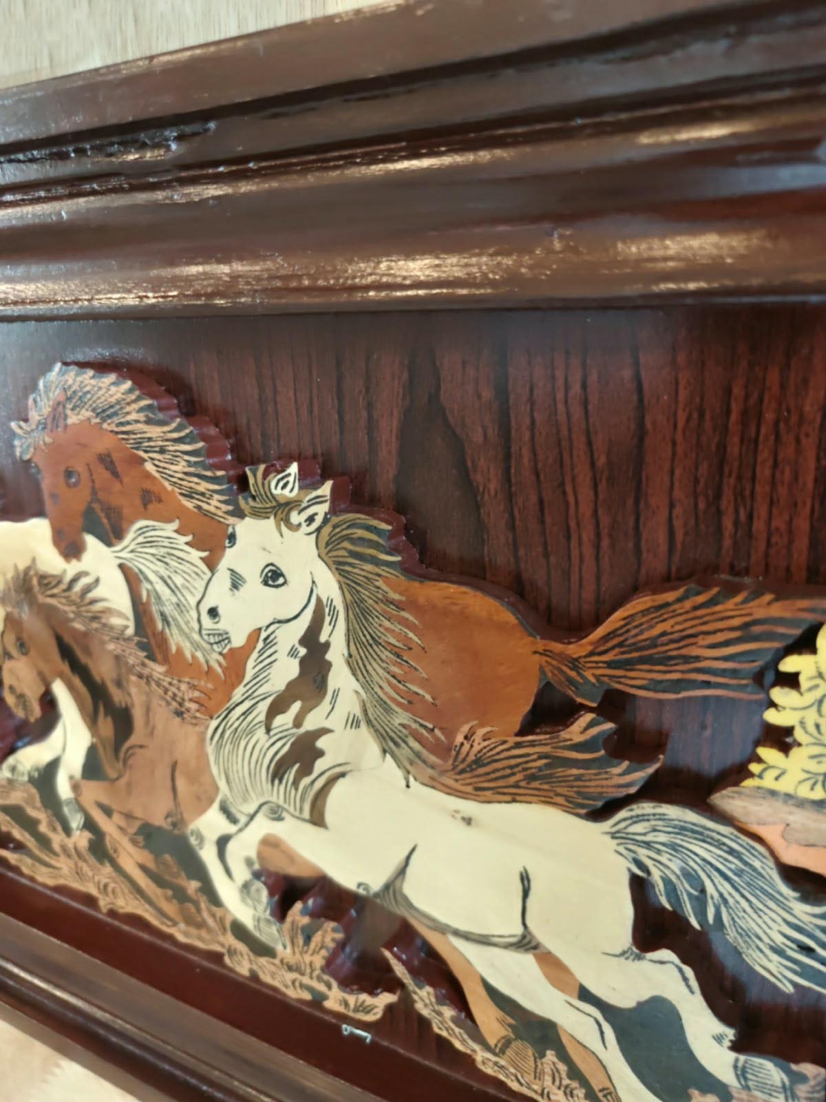 Traditional Indian Wooden Inlay Painting- 3D- Horses