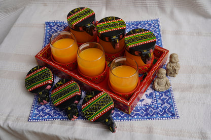 Glass Set With Wooden Elephant Lid and Wooden Tray