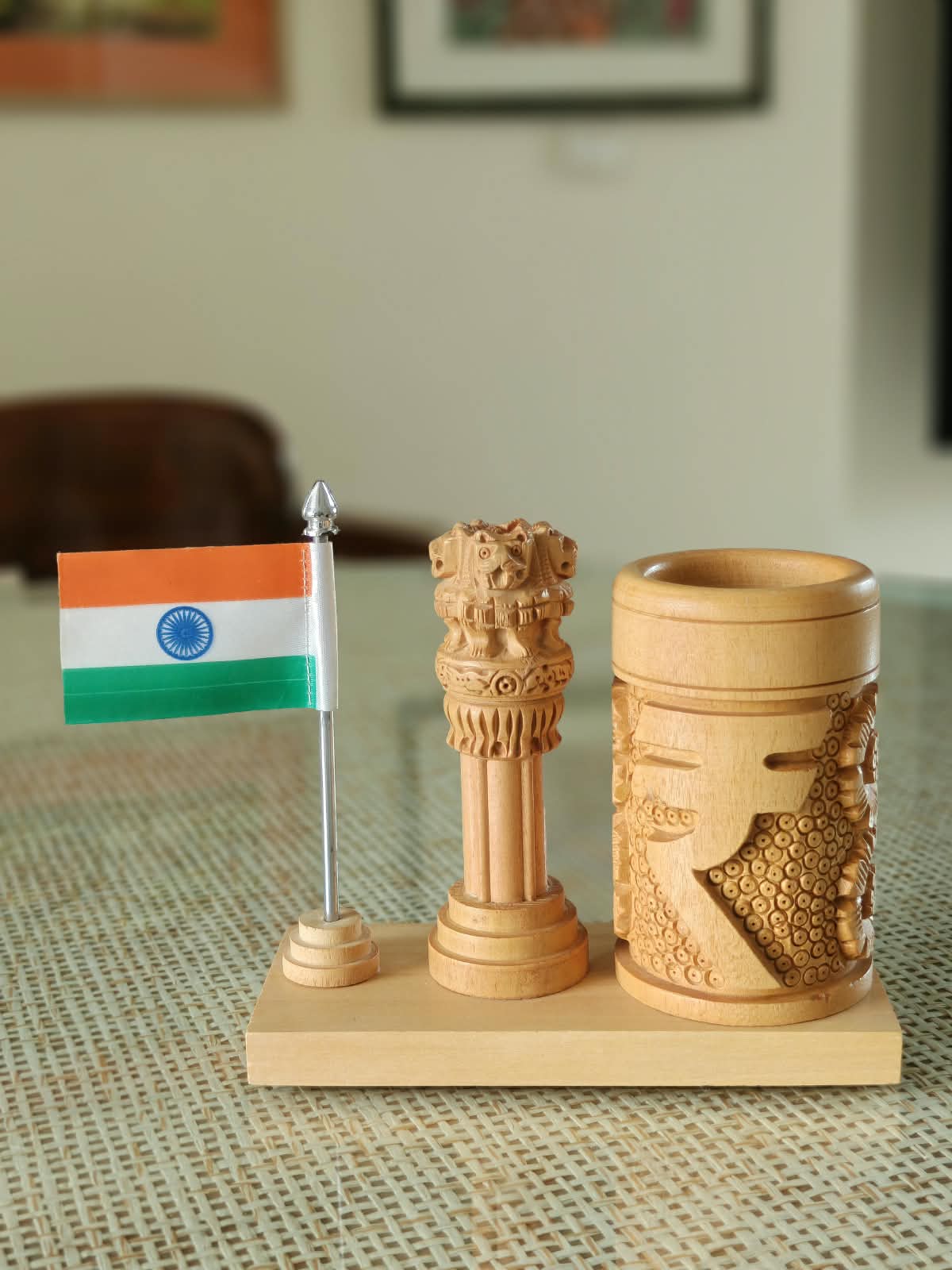 Ashoka Stambha Pen Stand with Flag