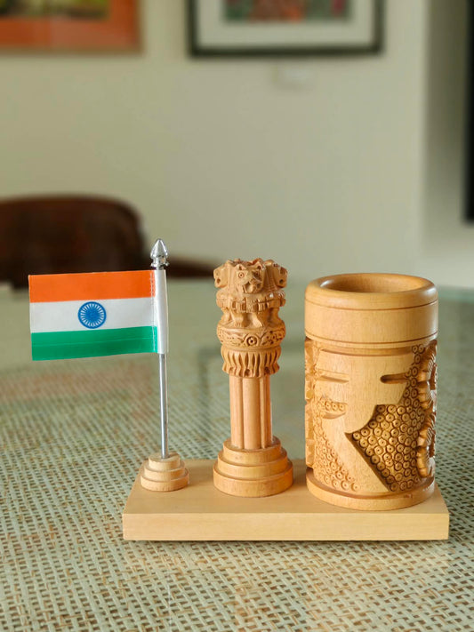 Ashoka Stambha Pen Stand with Flag