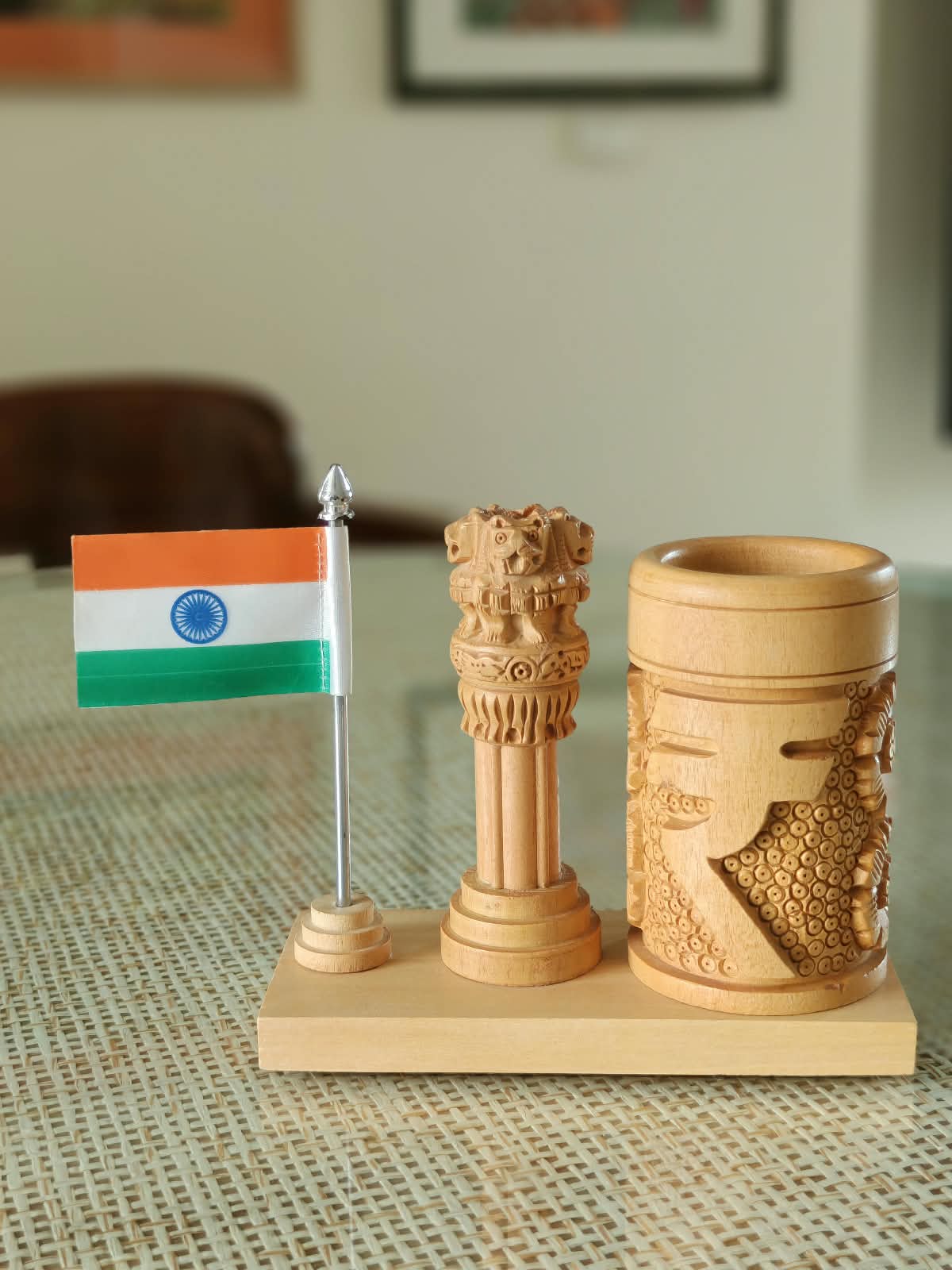 Ashoka Stambha Pen Stand with Flag