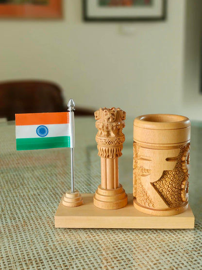 Ashoka Stambha Pen Stand with Flag