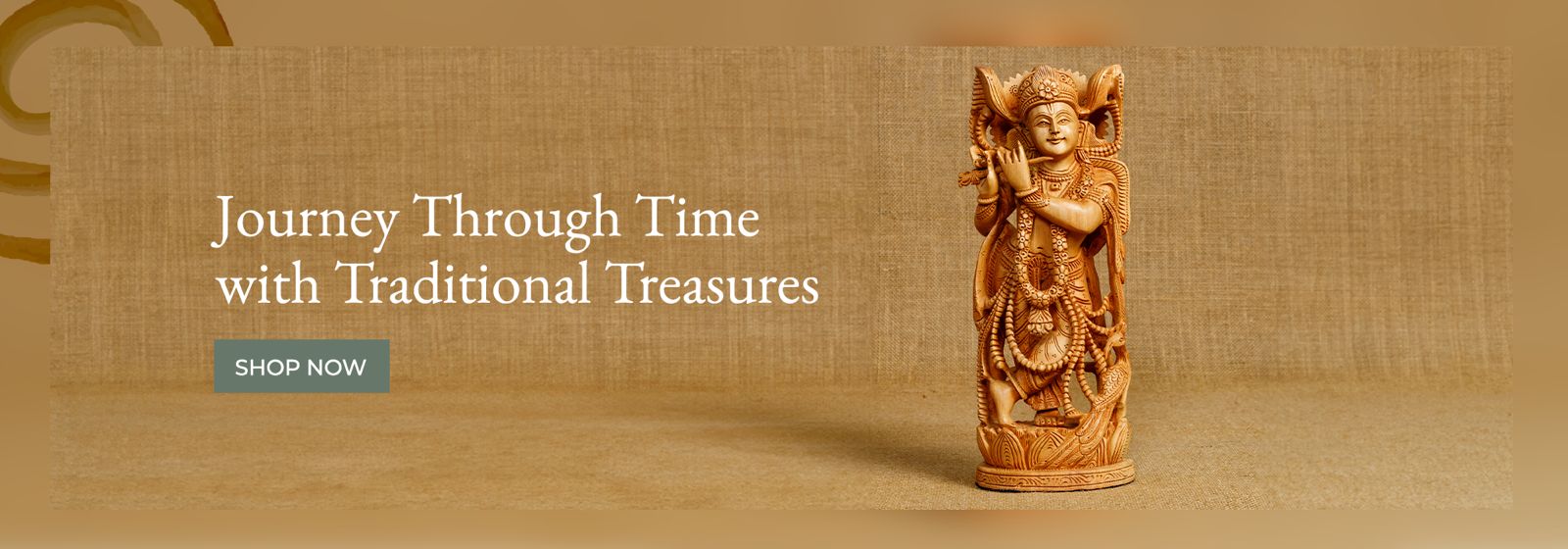 Wooden idol of Krishna with Murali - Journey Through Time With Traditional Treasure