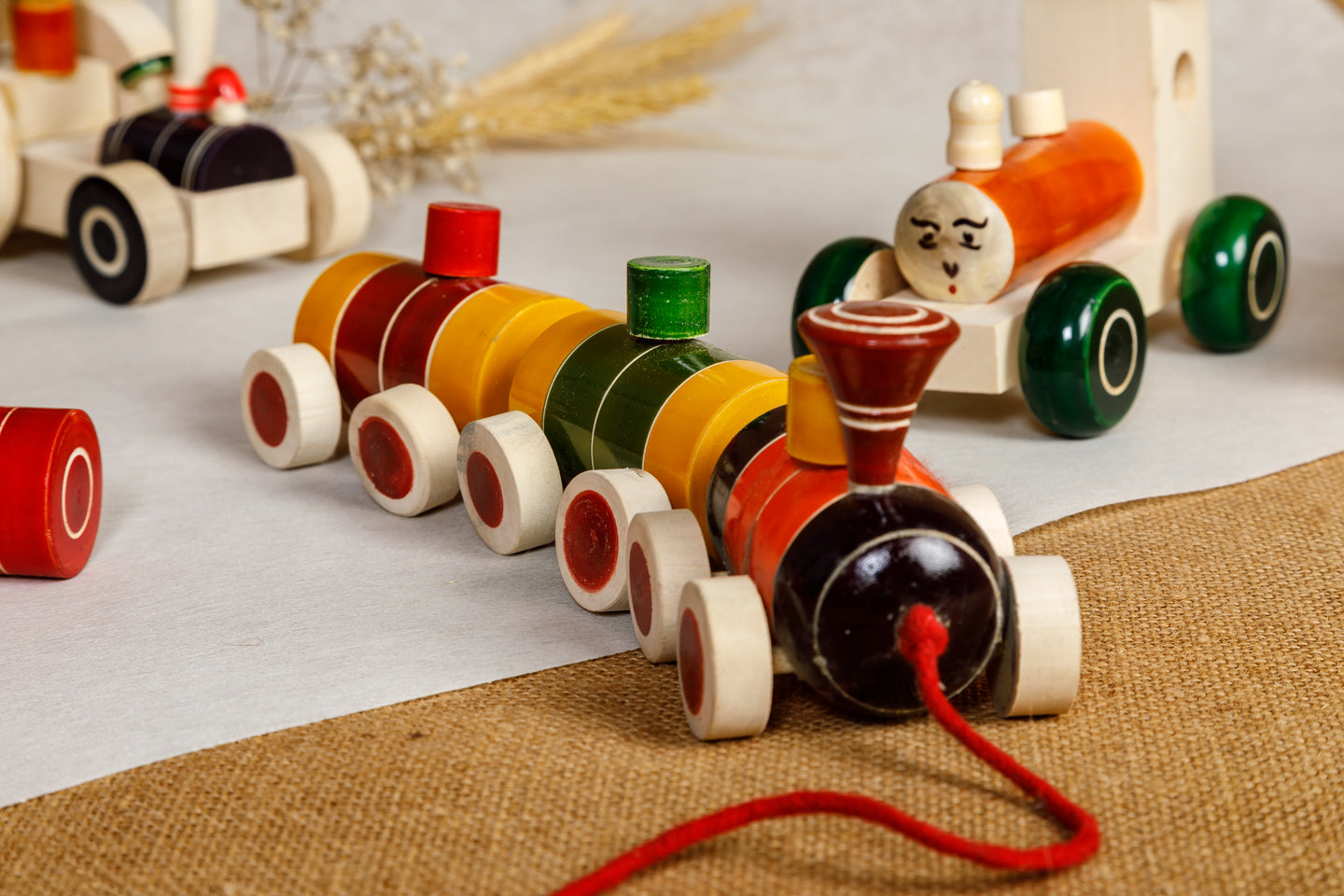 Colourful Wooden Three Coach Train