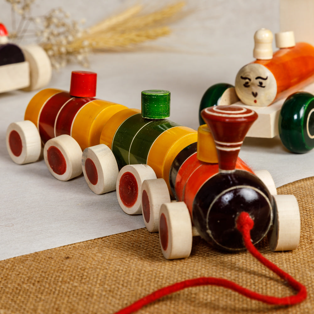 Colourful Wooden Three Coach Train