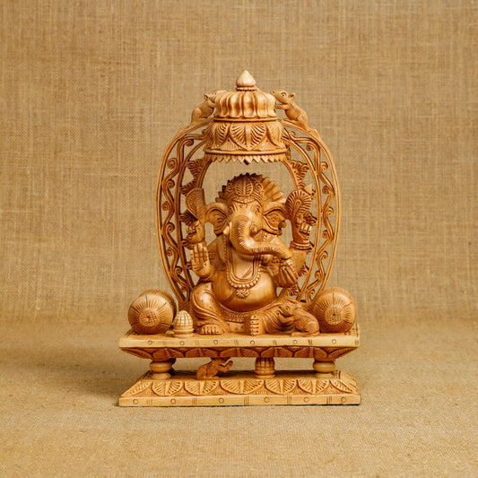 Wooden Ganapati with Umbrella