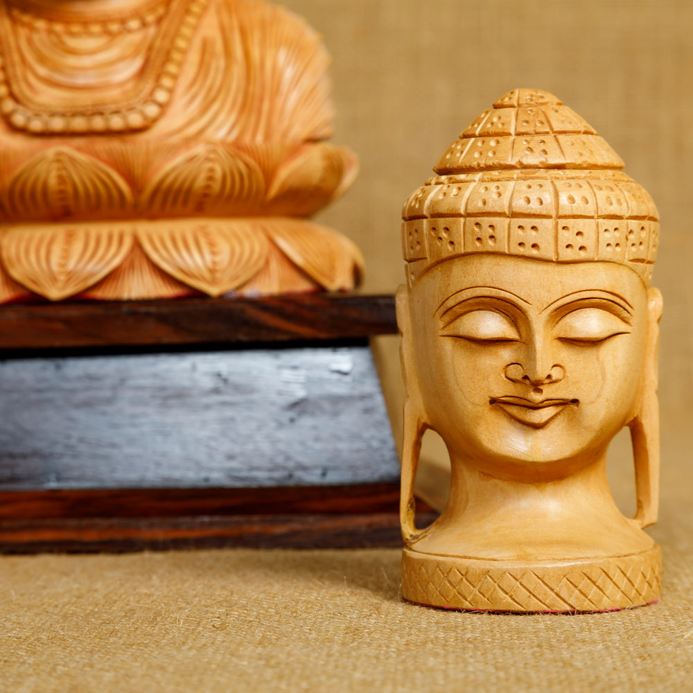 Wooden Buddha Statue Bust