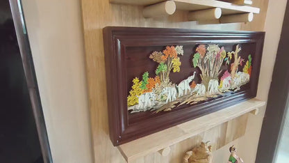 Traditional Indian Wooden Inlay Painting - 3D Elephants in Jungle