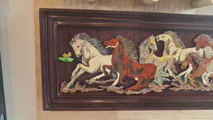 Traditional Indian Wooden Inlay Painting- 3D- Horses